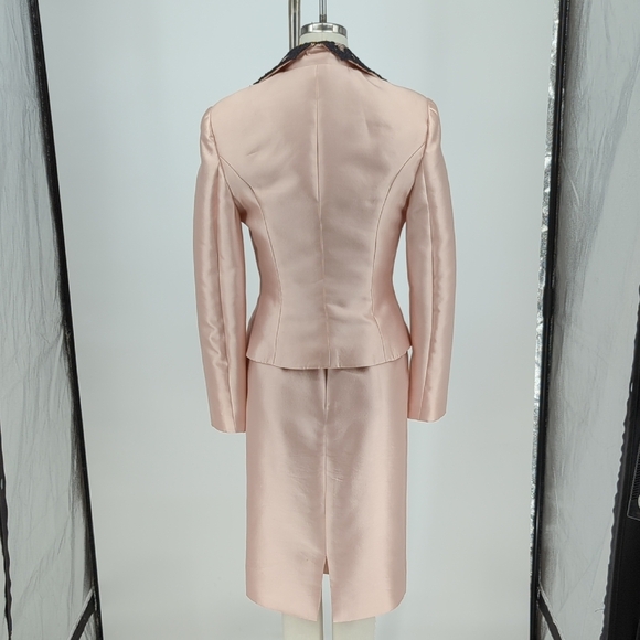 Stanley Korshak Lace Satin Silk Dress Blazer Suit Pink Size Small preppy french - Picture 2 of 16
